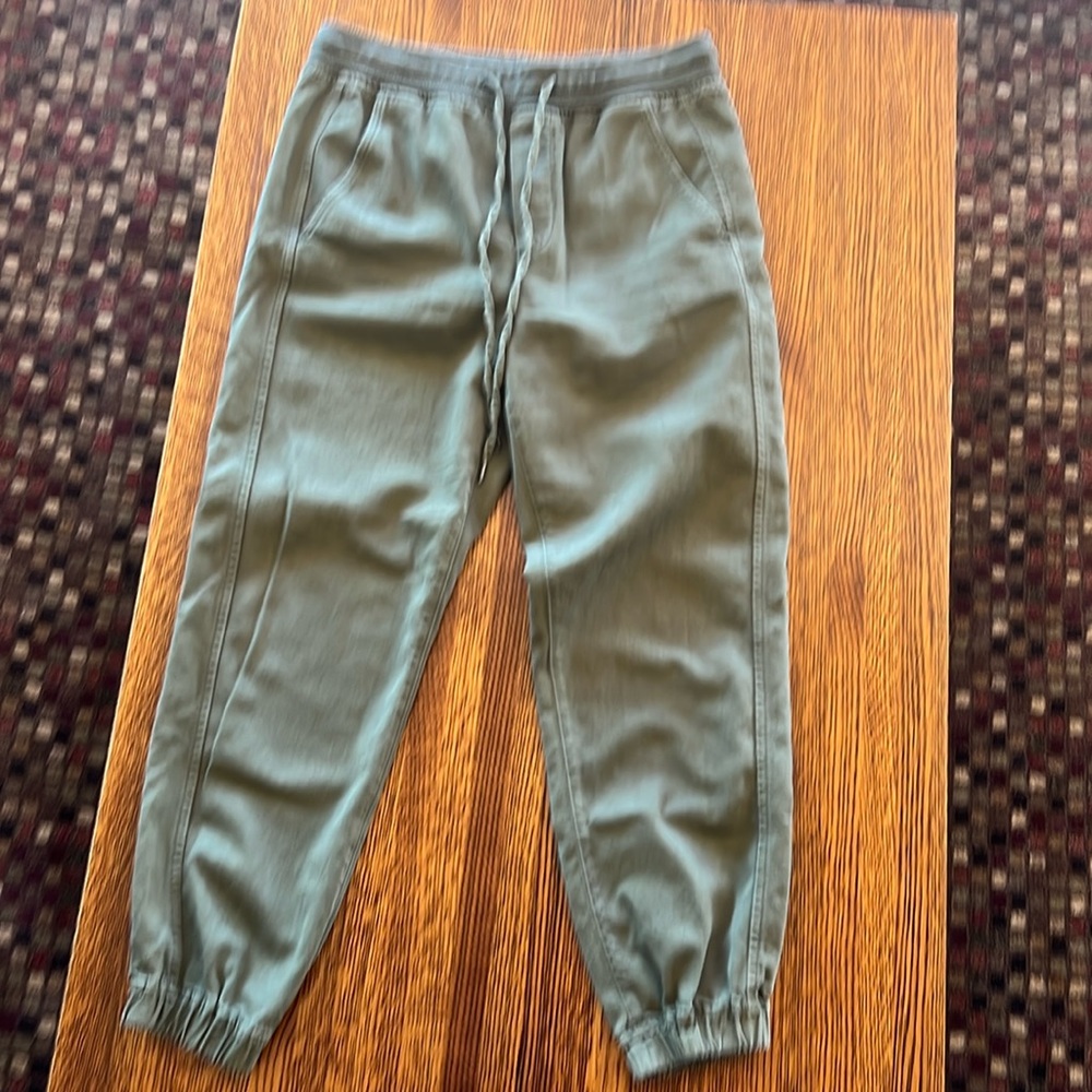 Gap khaki green joggers in a denim material